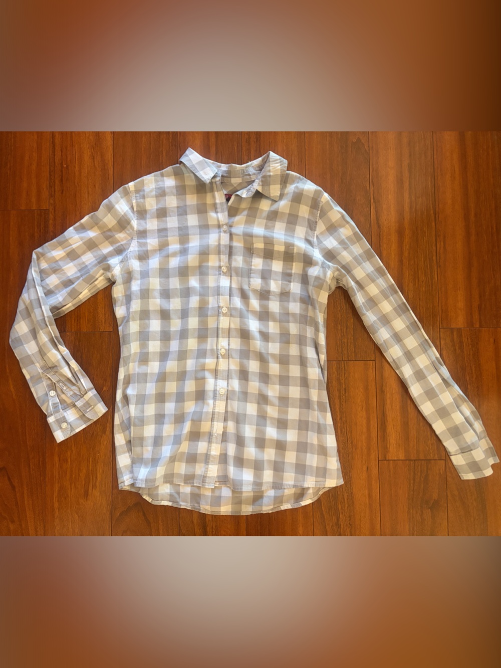 Merona Light Gray & White Buffalo Gingham Plaid Button-Down Shirt